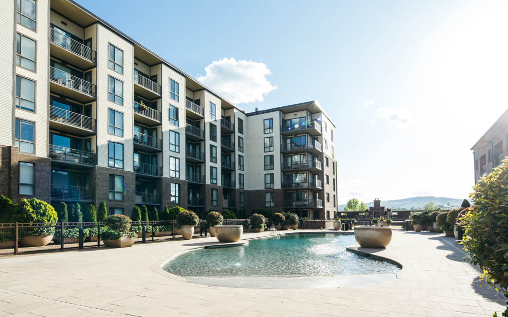 Apartment Complex Buildings And Pool