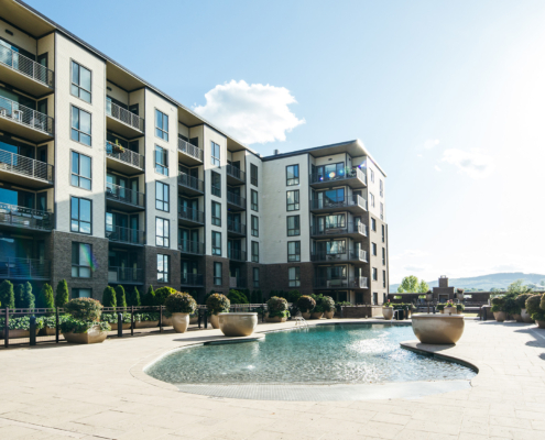 Apartment Complex Buildings And Pool