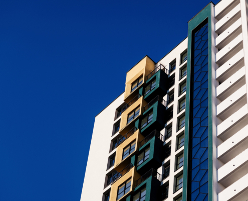 Facade Of Colorful Apartment Building